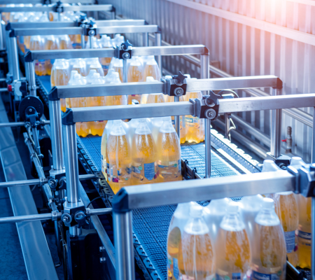 Bottles in packaging on line